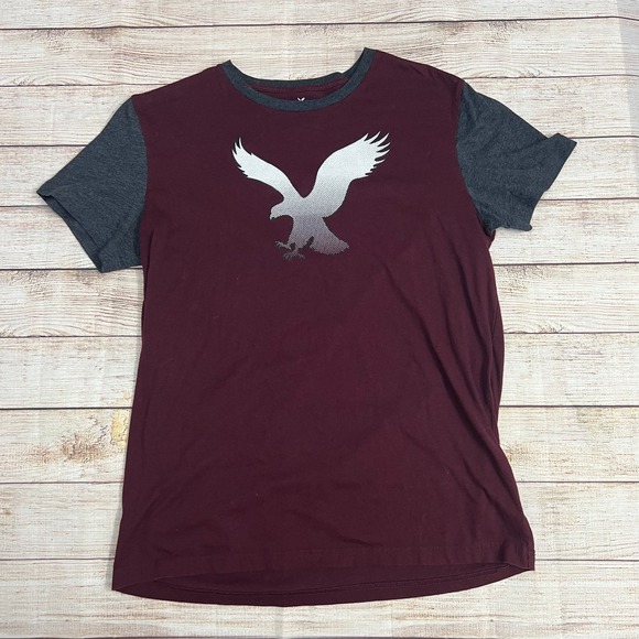 AMERICAN EAGLE Outfitters Men's (Medium) Burgundy Short Sleeve Graphic T-Shirt - Picture 1 of 5